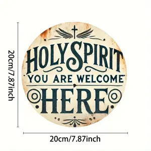 1pc 8×8 Inch Holy Spirit Welcome Religious Metal Sign, Vintage Christian Aluminum Wall Decor, Pre-drilled Faith Wall Art for Home Church, Divine Christian Gift for Believers Door Hanging Sign Wooden Home Sign Desk Wall Sign Customized Decoration Rustic De