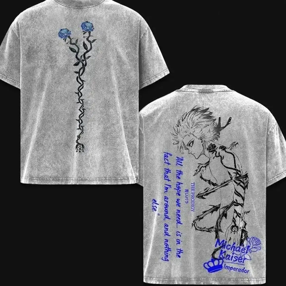 Blue Lock Michael Kaiser Graphic T-Shirt - Men's Unisex Oversized Vintage Washed Premium Cotton Tee, Soft Relaxed Cut Round Neck Short Sleeve Harajuku Apparel, Cold Wash S-3XL Menswear Top