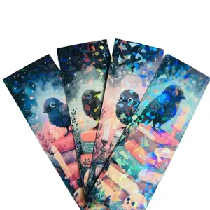 Ravens and books Iridescent Bookmarks Long Laminated Sparkle While You Read Holographic Vinyl Overlay Sturdy Cardstock 7x2 Inches Perfect for Bookworms