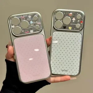 Sweet Girl Heart Wave Point Suitable for Apple 17 Pro Protective Phone Case iPhone 16 Promax New 15 Plated Mirror 17 Large Window 14pm Minimalist 13 Japanese Korean 16 Full Package