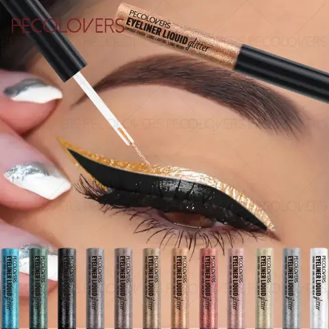 12pcs/set Sparkling Liquid Eyeliner Eyeliner Cosmetic Various Colors & Quick Dry Waterproof Not Easily Smudging Liquid Eyeliner Glitter Liner Eye Makeup Supplies Eye Makeup Products