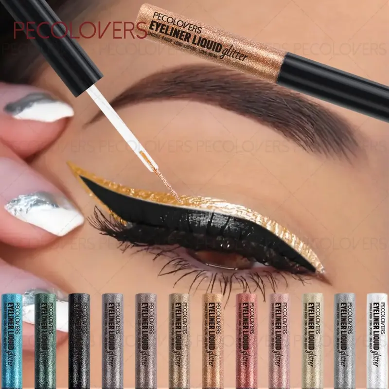 12pcs/set Sparkling Liquid Eyeliner Various Colors & Quick Dry Waterproof Not Easily Smudging Liquid Eyeliner Glitter Liner