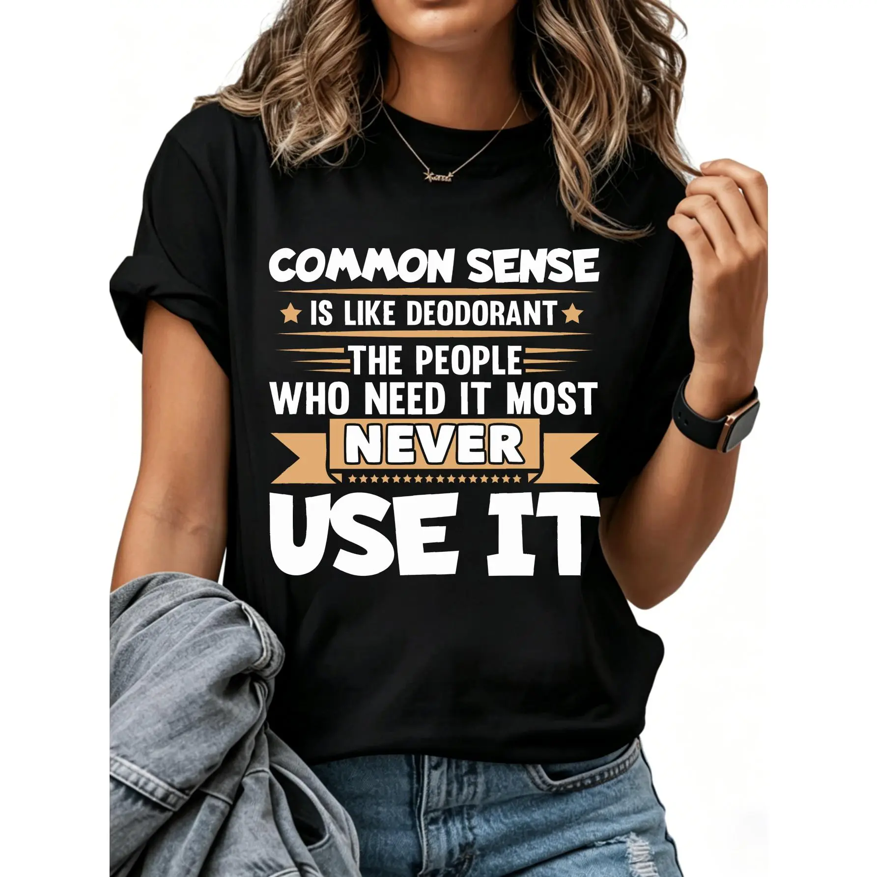 100% Cotton Men's Funny Saying T-Shirt - "Common Sense Like Deodorant" Funny Quote Tee - Lightweight Everyday Casual Shirt for Men - Machine Washable Humor Apparel Gift, Funny T Shirts Men, Mens Casual And Stylish Tshirts,