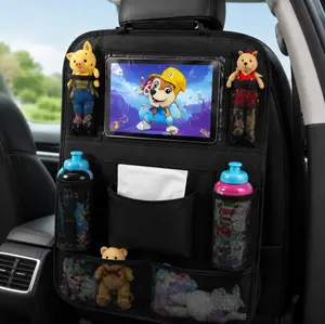 Car Rear Storage Mat with Multi-Pocket Bag & Transparent Tablet Compartment - Universal Child Protective Pad for SUVs, Trucks - Travel Seat Belt Compatible Pet Accessory, Father’s Day Gift, Cars, Vehicle Accessories