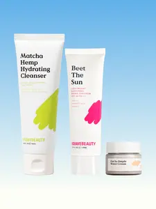 KraveBeauty Intro Kit: Daily 3-Step Skincare Routine to Press Reset. Full-size gentle, hydrating cleanser, mini moisturizer, full-size lightweight sunscreen