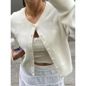 Women's Plain Button Front Longsleeves Cardigan, Casual Basic Fit Chic Long Sleeve Round Neck Knitwear Garment for Fall & Winter, Fashion Women's Knit Clothing for Daily Wear, 2025 Trend, Go Out Tops, Womenswear, Soft Cardigans for Women, Everyday