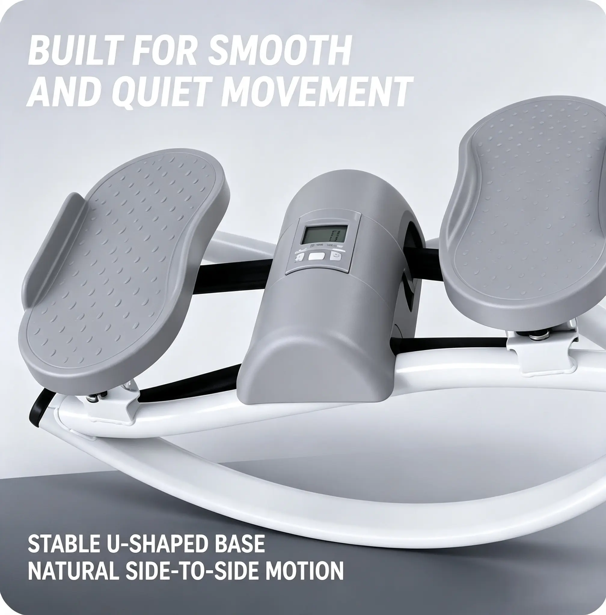U-Shaped Rocking Stepper, Low Impact Side To Side Exercise Machine with Digital Counter, Compact Quiet Home Fitness Equipment, Non-Slip Pedal Mini Stepper for Leg & Hip Activity, Space Saving Workout Trainer for Apartment & Office
