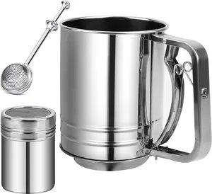 1Set Flour Sifter Stainless Steel, 3 in1 Sifter Flour Sifters for Baking with Powdered Sugar Shaker Duster, Flour Shaker Duster for Baking Cakes, Pastries, Pies, Cupcakes and Desserts
