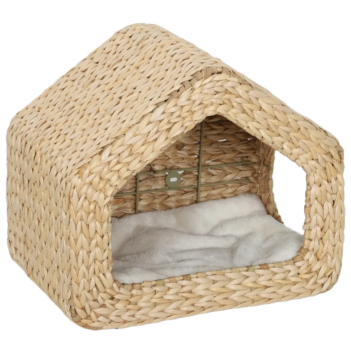 212 Main D30-962V00ND PawHut Wall Mounted Cat House - Cat Wall Furniture - Cat Wall Shelf with Washable Cushion - Natural Seagrass & Cream White