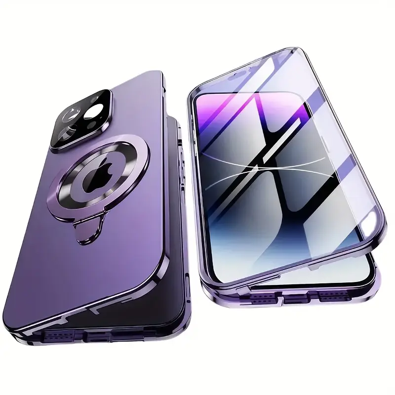 2-in-1 Metal Smartphone Case & Privacy Screen Protector - Magnetic Double-Sided Anti-Peep Glass Cover, Durable Casing, HD Camera Lens Guard, Customized Multi-Model Mobile Phone Accessories for 16/15/14/13/12 Pro Max Plus Series Cellphones Protective
