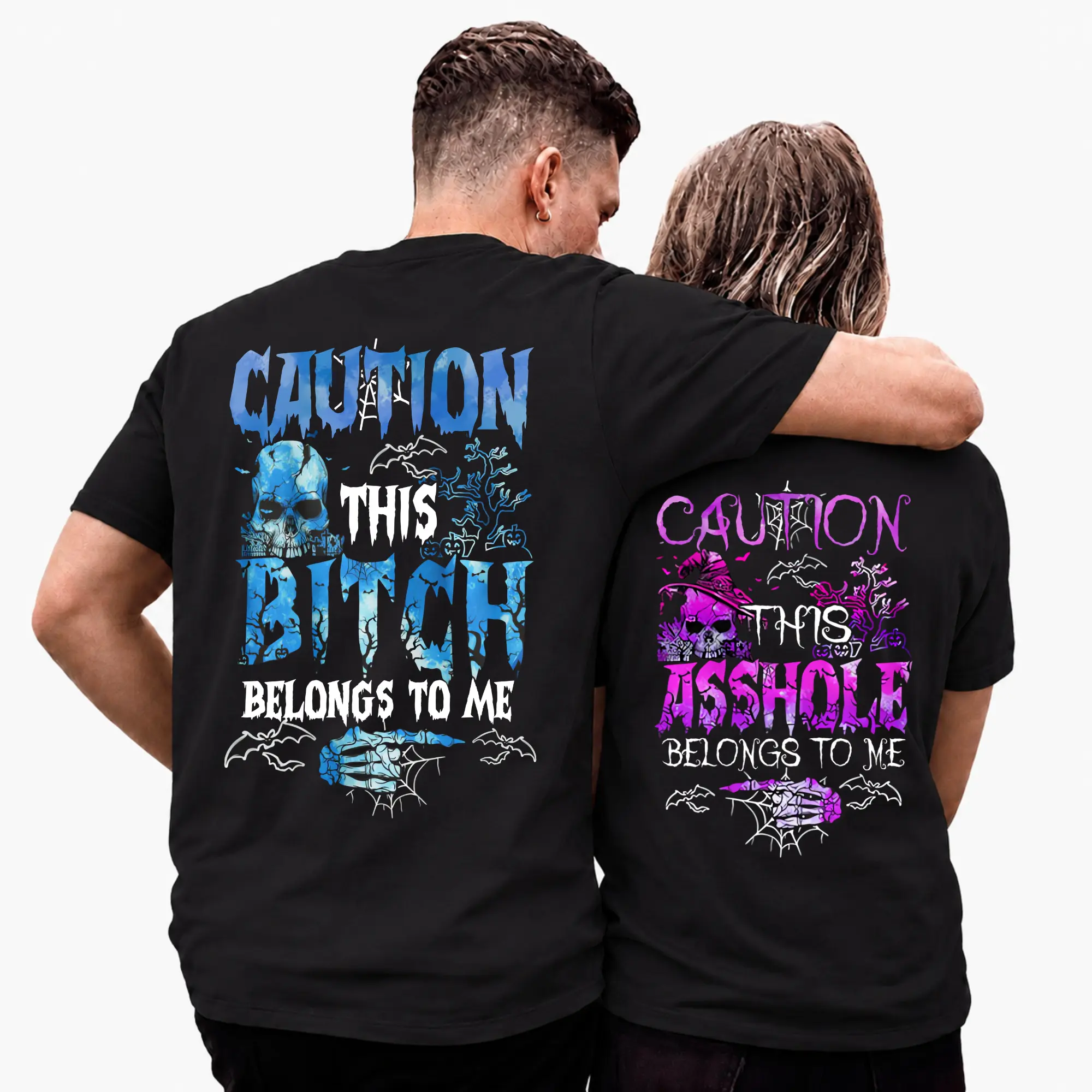 Caution This B*tch Ash0le Belongs To Me Couple Shirt, Funny Matching Couple Apparel, Gift for Her, Gift for Him