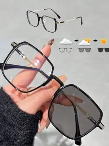 Women's Square Frame Sunglasses, Trendy Casual Color-changing Lens Sunglasses for Everyday Use, Fashion Accessories for Outdoor Activities, Trendy Beach Eyewear