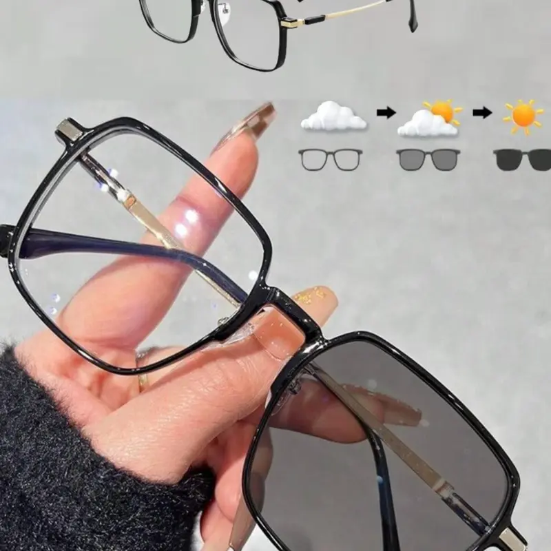 Women's Square Frame Sunglasses, Trendy Casual Color-changing Lens Sunglasses for Everyday Use, Fashion Accessories for Outdoor Activities, Trendy Beach Eyewear, Casual Stylish Glasses, Trendy Shades
