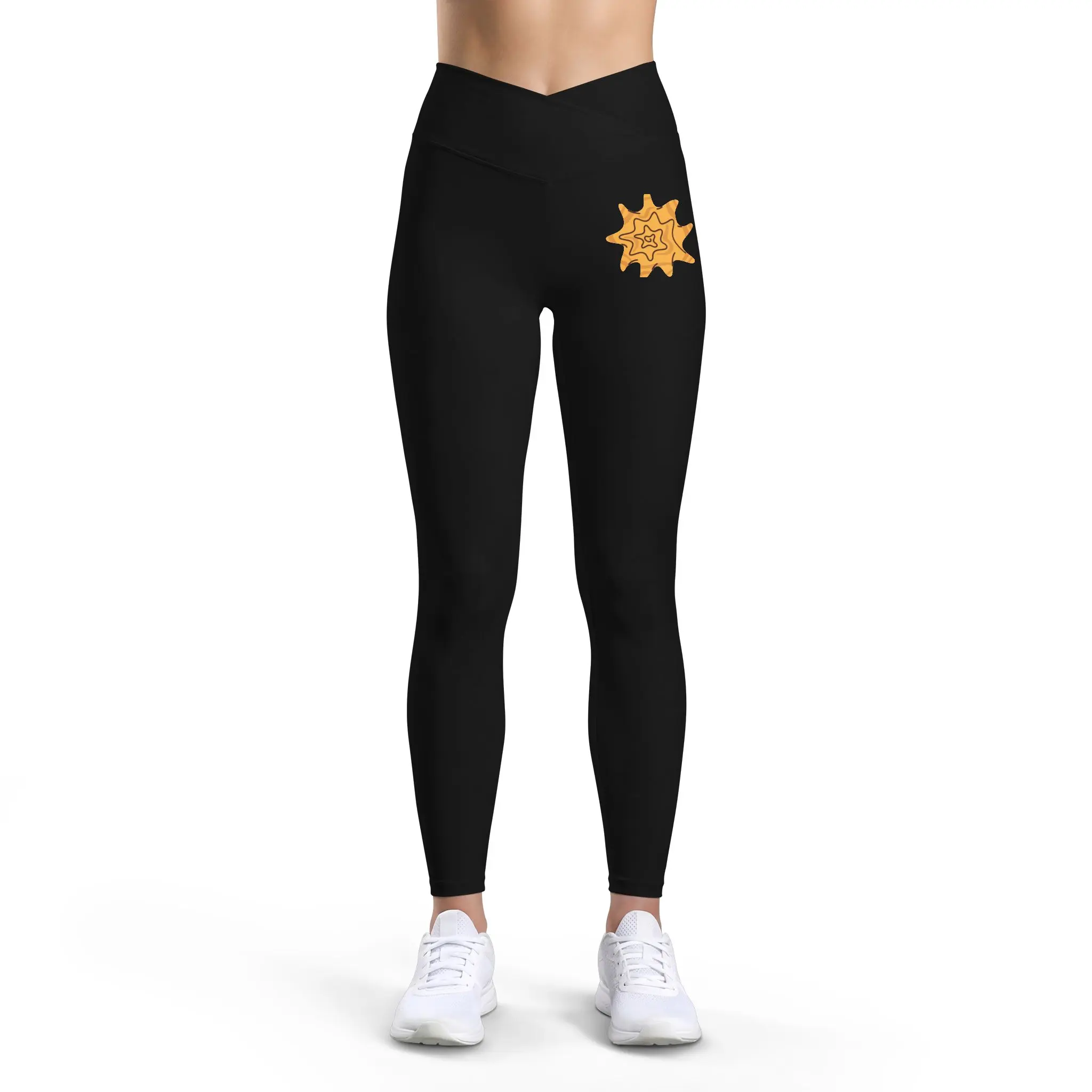 Women's Orange Sunflower Mandala Leggings - Female Activewear for Yoga, Gym Workouts, s