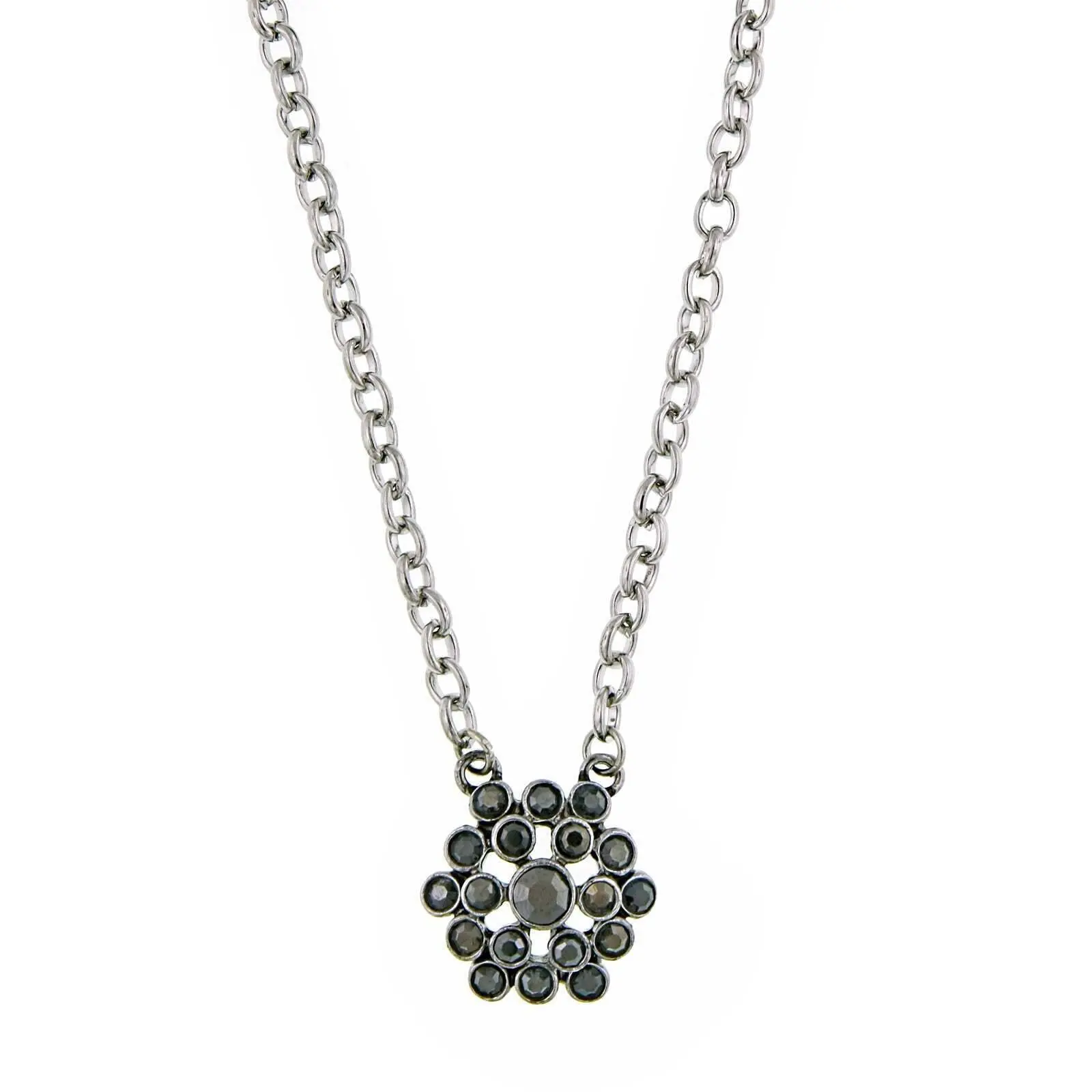 1928 Jewelry Hematite Cluster Pendant Necklace 16" + 3" Extender