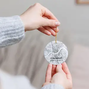 Cincinnati Ornament Ceramic Christmas Tree Decoration with City Map Design Holiday Gift Keepsake for Ohio Fans