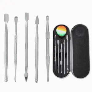 6 Pieces Wax Carving Tool Set, Double-Ended Stainless Steel Wax Sculpting Tools with 5ml Silicone Container Jar and Portable Metal Case for Wax Oil Clay Pottery, Silver