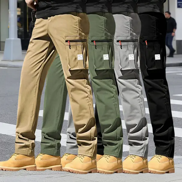 Men’s 4-Pack Slim Fit Cargo Pants with Multiple Pockets – Simple, versatile casual long pants available in multiple colors, suitable for work commutes, everyday wear, and outdoor activities