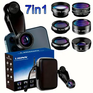 7-in-1 smartphone lens kit, Mobile lens - 198 wide-angle + 0.63x wide-angle macro + CPL polarizer + 2x teleconverter + six-point + water flow filter combination - compatible with iPhone and most smartphones