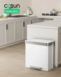 Cesun GreenGrin Recycle Trash Can,16 Gallon (2 x 8 Gal) ,Dual Compartment Stainless Steel Step Garbage Bin with Lid & Push Flap for Kitchen Recycling,Stainless Steel Trash Bin with Removable Inner Bucket, Soft Close,Ideal for Home, Office outdoorfun