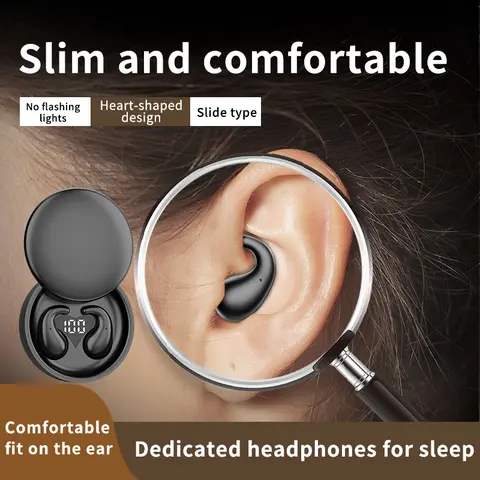 MSHUKCOE Oval Plastic Cordless Earbuds Bluetooth - Mini Invisible Noise Cancelling, Water Proof, Dustproof, Chargeable Headphones for Side Sleepers with Small Ear Canals, 20kHz Audio, Cable Management Support