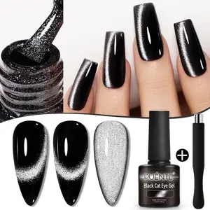Puente 7.5ML Black Cat Eye Gel Nail Polish Black Glass Cat eye Magnetic Polish Glitter black Cat eye effect Shimmer Translucent Holographic Nail Polish with Magnet Soak Off UV LED DIY Salon Gift Manicure Nail Art
