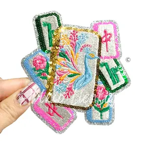 Mahjong Bird Bam Game Tiles Sequins Patch - Small
