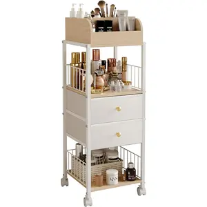 Makeup Organizer Cart - Rolling Makeup Cart with Drawers, Skincare Make Up Organizers and, Cosmetics Display Holder for Skin Care Nail Polish Perfume Makeup Brush (White)