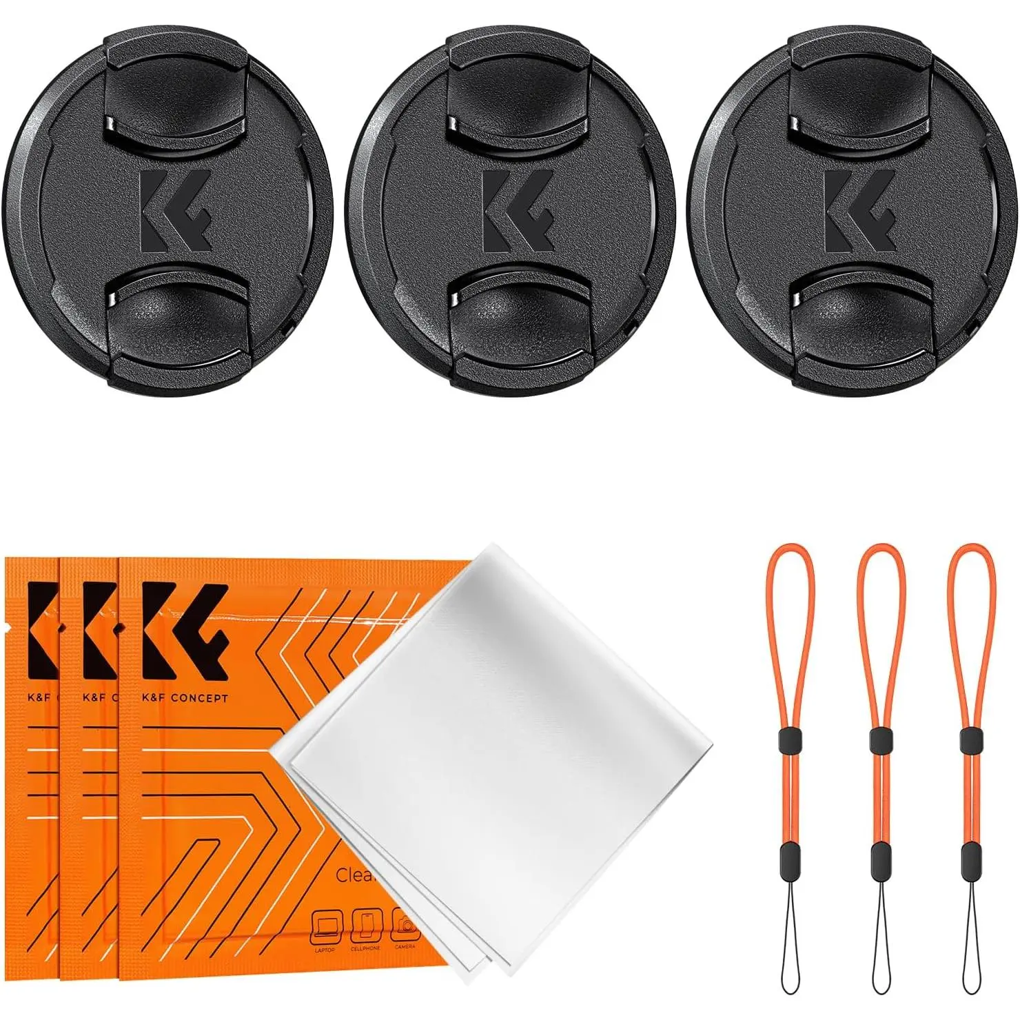 K&F Concept 52mm Lens Cap, 9-in-1 Center Pinch Lens Cover + Anti-Loss Keeper Leash + Microfiber Cleaning Cloth Kits Compatible with Nikon, Canon, Sony, Fujifilm Camera Lenses