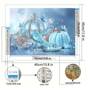 5D Diamond Painting Kit Featuring 1pc Tale Cinderella Blue Carriage for Adults, Elegant Fairytale Backdrop with Blue Carriage Complete with Round Diamonds, Stylish Embroidery Art for Home Wall Decoration, And a Landscape Dot Painting Set，Frameless