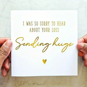 1PC Sending A Hug Sympathy Card - Thinking Of You Card - Bereavement Card - Condolences Gold Foil Card