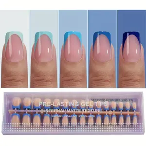 French Nail Tips - Blue Square Artificial Nails, 150 Wet Soft Gel Acrylic Extensions, 15 Sizes, Spring Summer Women's Nail Decorations