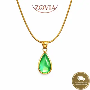 Stainless Steel Waterdrop Necklace for Women - Green Blue Gemstone Teardrop Pendant with Sleek Snake Chain - Waterproof & Non-Tarnish Minimalist Jewelry - Perfect for Layering & Daily Wear Gift