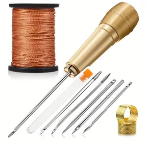 11pcs of Handmade Faux Leather Sewing Tools for Shoes and Faux Leather Repairs, 6 Copper Handle Canvas Faux Leather Sewing Tapered Needles, Sewing Supplies Crafts Sewing Kit