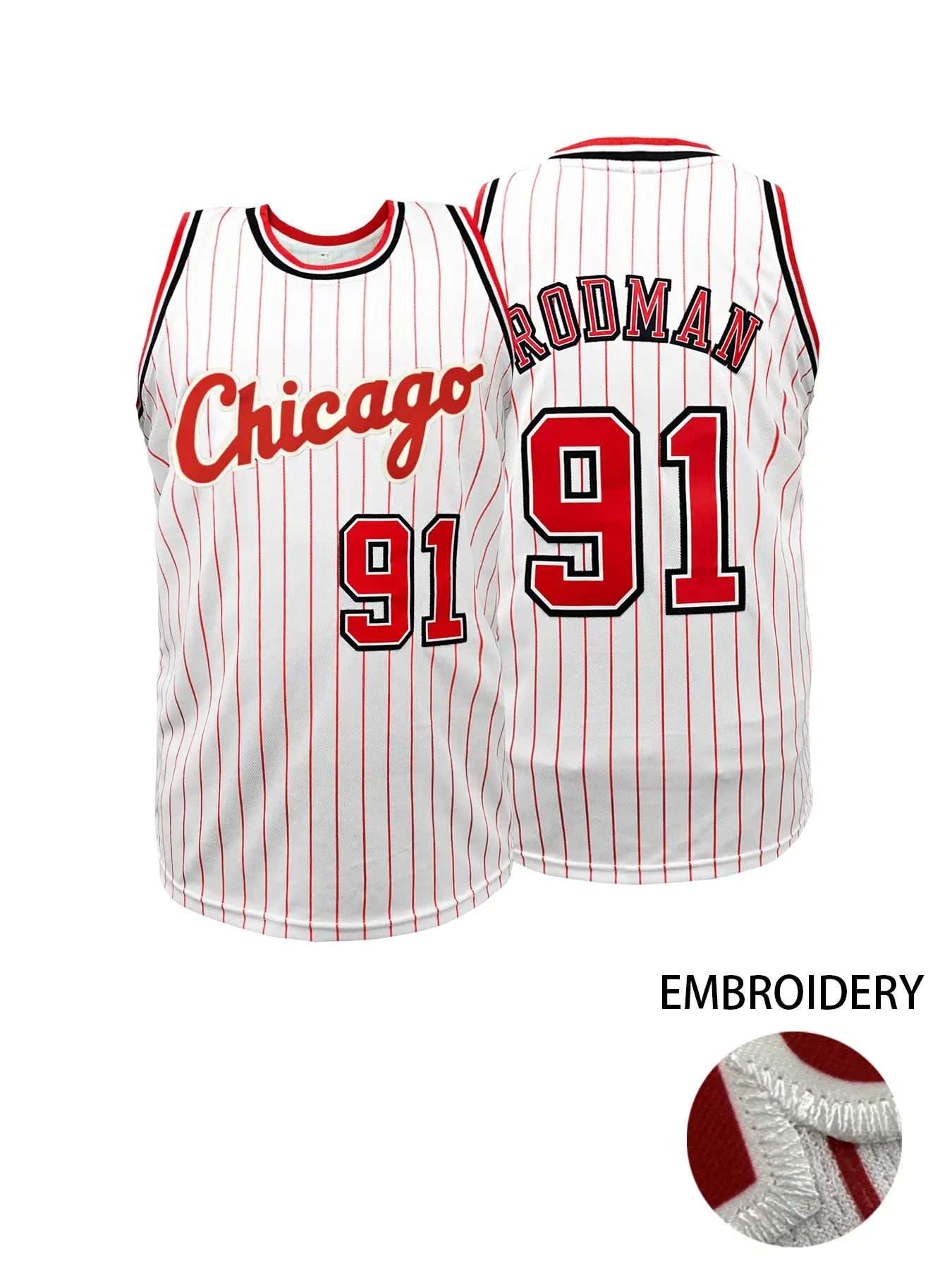 Men's Chicago #91 Red Basketball Jersey, Breathable Polyester Fabric Basketball Vest, Basketball Clothing for Games, Training & Casual Wear, Gym clothes, Sports Jersey, Embroidered Jerseys, Athletic Workout Tops, Workout Tops