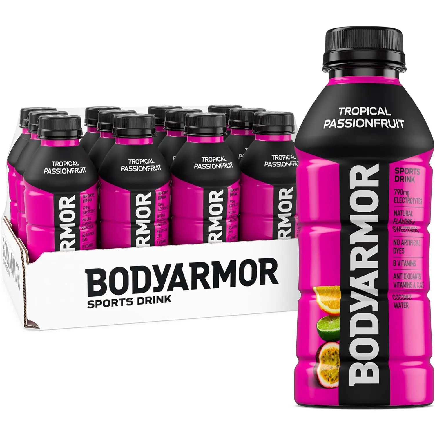 BODYARMOR Sports Drink, Passionfruit Electrolyte Drink, 16 Oz (12 Pk) | Coconut Water Hydration Drink, Flavored Water Sport Beverage, 790mg Electrolytes, Natural Flavors & Sweeteners + Antioxidants