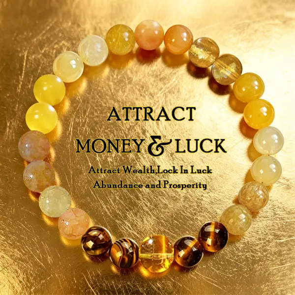 PETRALUNE wealth bracelet featuring yellow agate, white ghost agate, and tiger’s eye—a lucky bracelet that attracts wealth, prosperity, and abundance; a yellow beaded protective bracelet for wealth, encouraging gifting.