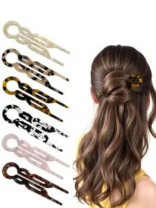 Vintage Elegant Acetate Leopard Pattern U-Shaped Hair Pin, Fashion Versatile Bun Clip, Easy Lazy Hairstyle Accessory, Stylish Hair Stick, Updo