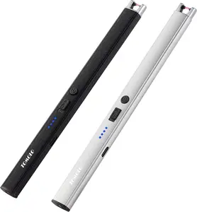 2PCS Candle Lighter, Electric Lighter with Safety Switch Windproof Flameless Rechargeable Lighters for Candle, Kitchen, Grill, Camping, Gift (Silver, Black)