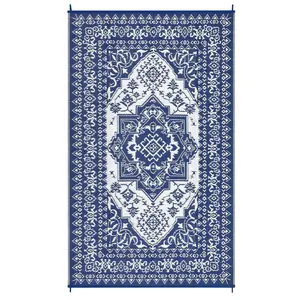 【Christmas Gift】10 x 20 ft(actual size) Plastic Dark Blue White Rectangular Beach Front Porches Patio Picnic RV Camping Garage Flower Persian Area Rug