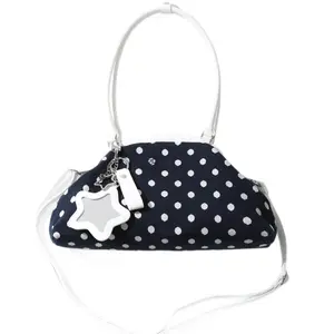 Chic Women's Polka Dot Dumpling Bag, Asia-Inspired Light Crossbody Bag with Star Pendant Shoulder Strap