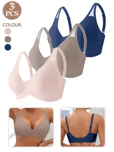 3pcs S-XXL Women's Everyday Jelly Bra, Breathable Mesh Fabric, High Support Design, All-Season Wear, Elegant Fitted Style