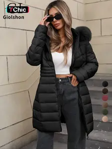Women's Fall Winter Cotton Coat, Casual Fitted Hooded Coat with Pockets, Warm Lightweight Long Sleeve Outerwear for Commuting