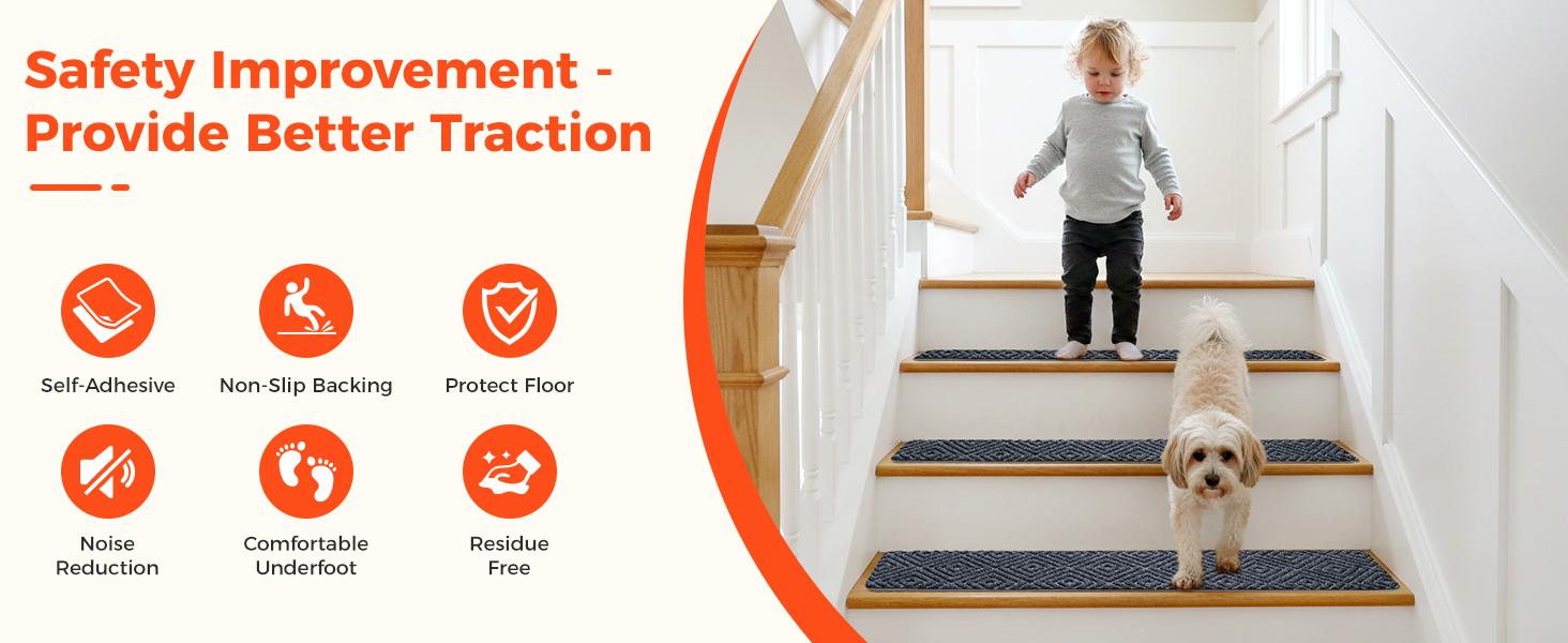 BAGAIL 15-Pack Polyester Geometric Print Peel-and-Stick Non-Slip Stair Treads, 8"x30" Retro Look Indoor Step Covers, Machine Washable No-Residue Adhesive Carpet Runners for Elderly, Indoor Steps,back to school,back to school haul