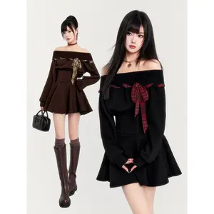 2025 2000s High Quality Hot Selling Luxury Dark Girl One Shoulder Cinched Waist Drawstring Hoodie Dress Vestidos Vintage Dress Elegantes Casual Womenswear Summer Clothes Gamis Basic Black Long Sleeve