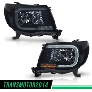 1Pair Fit For 05-11 Toyota Tacoma LED Tube DRL Halo Headlights Smoked