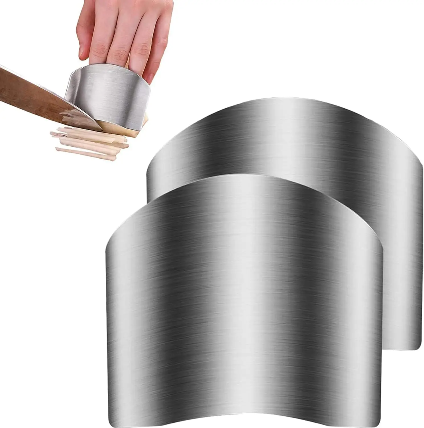 2 Pcs Finger Guard for Cutting aid, Kitchen Tool, Stainless Steel Knife Protector, Adjustable Hand Protect Fingers, Avoid Hurting, Slicing and Chopping, Silver