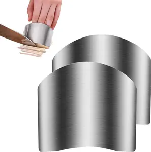 2 Pcs Finger Guard for Cutting aid, Kitchen Tool, Stainless Steel Knife Protector, Adjustable Hand Protect Fingers, Avoid Hurting, Slicing and Chopping, Silver