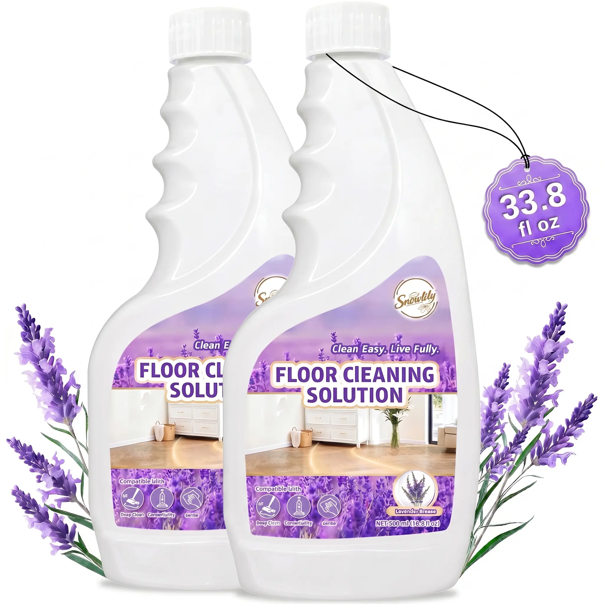 Snowlily 2-Pack Non-Toxic Liquid Floor Cleaner Solution - Grease & Stain Remover for Hardwood & Tile Floors, Robot Vacuum-Mop & Wet-Dry Cleaners, 1:100 Dilution Ratio Household Cleaning Formula, Grease Floor Cleaners use