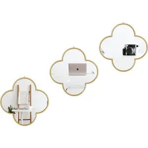 DECANIT Decorative Wall Mirrors Set of 3,Gold Clover Hanging Mirrors with Scalloped Frame for Living Room, Bedroom & Entryway, Accent Wall Decor2026